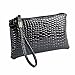 Start Women Crocodile Pattern Leather Zipper Handbag Purse (Black)