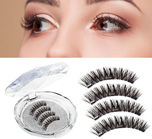 Magnet Eyelashes-Three Magnetic False Eyelashes with 3D Reusable Fake Lashes Natural looking Lash with Lightweight 100% Handmade 1 pair (4 piece) (THREE-01)