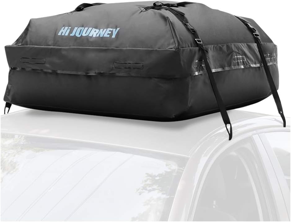 rabbitgoo Car Rooftop Cargo Carrier Waterproof Roof Top Cargo Car Bag with 8 Heavy Duty Straps, Large Capacity 15 Cubic Feet,Soft Box Luggage Travel Storage Bag for Vehicles with/Without Roof Racks