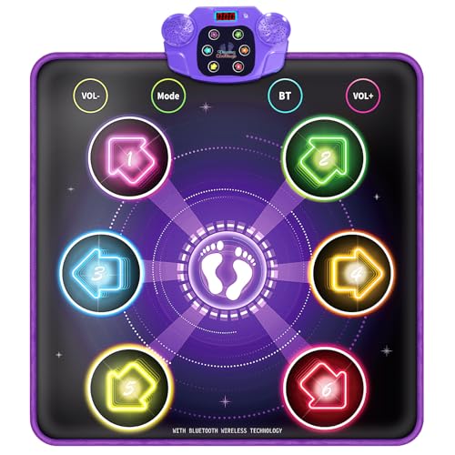TUSEASY Dance Mat Toys for Kids Ages 3-12, Electronic Dance Pad with Light-up 6-Button | Music Dance with 5 Game Modes, Christmas Birthday Gifts for 3 4 5 6 7 8 9 Year Old Girls