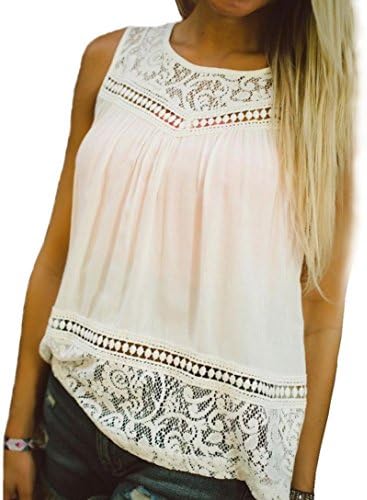Top, Lamolory Women Sleeveless Shirt Chiffon Tank Tops Summer Casual Shirt Blouse (White, L)