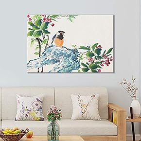 of Bird Perched with Flowers Oriental Style