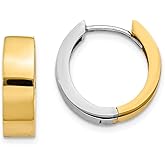 The Black Bow Two-Tone Hinged Huggie Round Hoop Earrings in 14k Gold, 13mm (1/2 In)