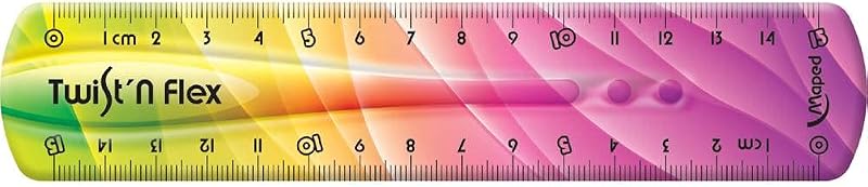 Régua flexível de 15 cm, decoração twist'n flex, dupla graduação, plástico inquebrável, design lúdico para crianças e alunos, ideal para escola e escritório, cores variadas