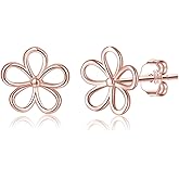 SLUYNZ Solid 925 Sterling Silver Flower Stud Earrings for Women Teens Hollow Flower Stud Earrings Spring