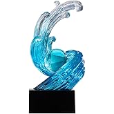 XYQXYQ Modern Abstract Decorative Wave Statue, Blue Abstract Art Home Decor,Crystal Ball Art Wave Resin Sculpture, Office Desk Stand, Dining Table Center Decorative Aesthetics(B,Light-Blue)