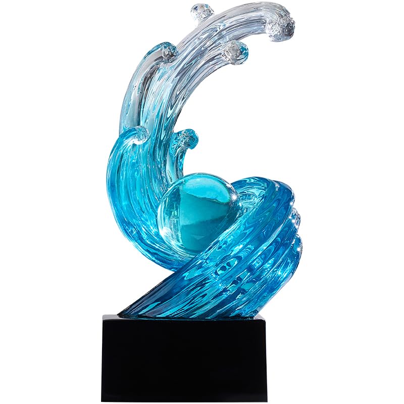 Photo 1 of ***DAMAGED - SEE NOTES/PICTURES*** XYQXYQ Modern Abstract Decorative Wave Statue, Blue Abstract Art Home Decor,Crystal Ball Art Wave Resin Sculpture, Office Desk Stand, Dining Table Center Decorative Aesthetics(B,Light-Blue)