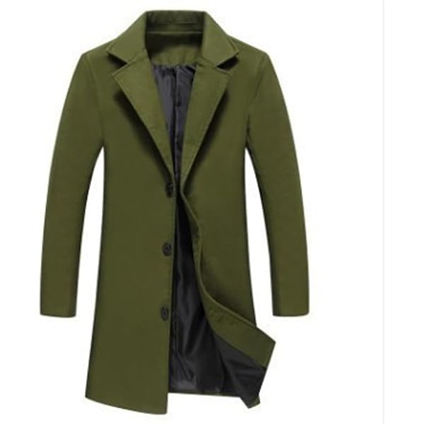 Men's Winter Trench Coat - Wool Blend Long Pea Coat With Hood & Pockets