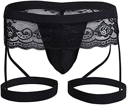 OrchidAmor Mens Sissy Underwear Lace Thong Enhance Pouch Bikini Briefs Pants Nightclub Wear Comfy Soft Lace Hollowed Pants