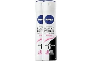 NIVEA Invisible Black & White Original Anti-Perspirant Spray 150ml – 48h Protection, No White Marks or Yellow Stains, Alcohol-Free, Quick Dry, Dermatologically Tested, For Women, 2 Pack