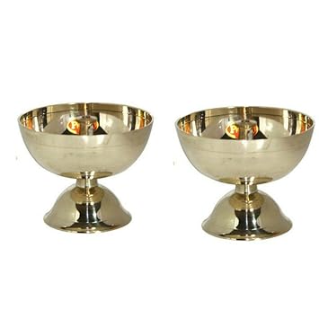 PWM Moradabad Metal World Brass Kamal Akhand Diya Oil Lamp for Pooja Purpose and Diwali, 4.3x5.3 cm, Golden -Set of 2