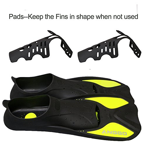 ANGGO Short Dive Fins for Swimming and Snorkeling (Fluorescent Yellow, Small)