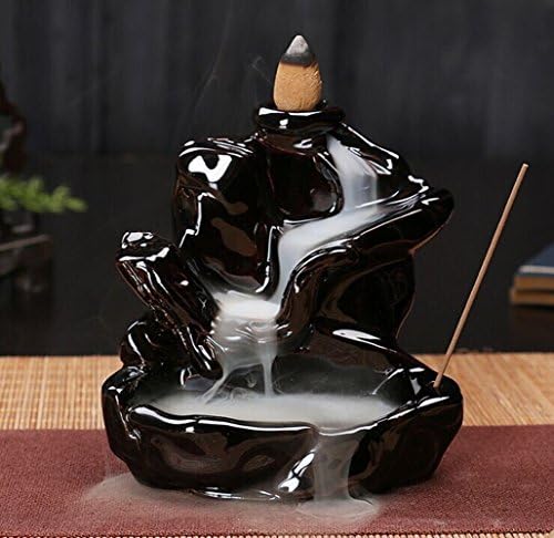 YZGS Porcelain Ceramic Glaze Smoke Cone Burner Backflow Incense Censer Tower Holder For Home Car Decor Buddhist Yoga Meditation LSXY