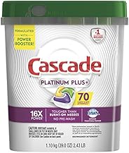 Cascade Platinum Dishwasher Pods, ActionPacs Dishwasher Detergent, Lemon Platinum Plus, 70 Count
