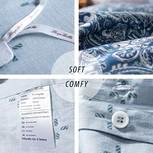 image for SLEEPBELLA Duvet Cover Queen, 600 Thread Count Cotton Blue Floral Patt