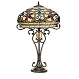 Serena d'italia Baroque Tiffany Style Table Lamps, Mosaic Stained Glass Lamp, Ornate Jeweled Zinc Metal Base, Double Pull Chain (Orange, Red, Green)