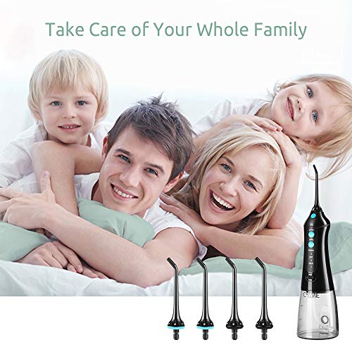 Water Flosser Cordless Dental Oral Irrigator, Cozzine 300ML Professional Portable Rechargeable Water Flossing for Trave & Home, IPX7 Waterproof 3 Modes Teeth Cleaner with 4 Jet Tips, Black - Thumbnail 6