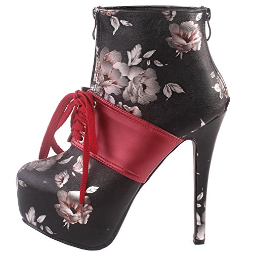 SHOW-STORY-Retro-Black-Red-Two-Tone-Flower-Print-Lace-Up-Zip-Platform-Stiletto-Ankle-Bootie-BootLF80857
