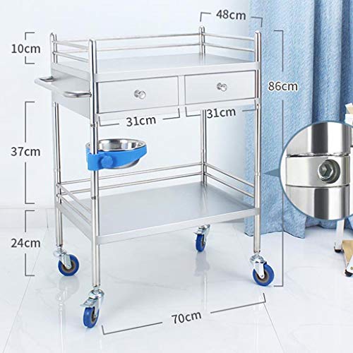 Trolley Medical Treatment Car Stainless Steel Instrument Table/Medical Vehicle Surgical Vehicle/Changing Vehicle Instrument Car/Double Drawer Beauty Car
