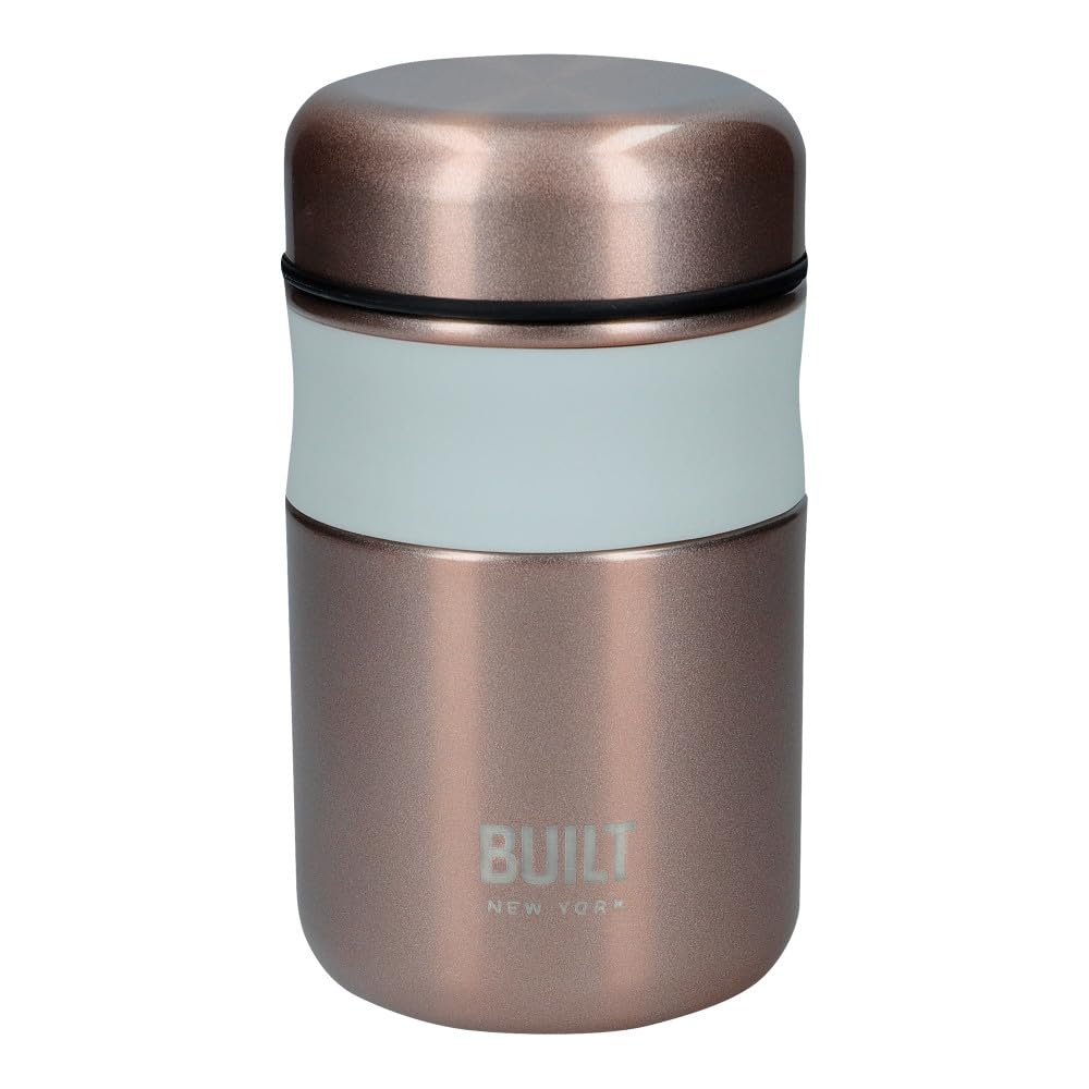 BUILT Double Wall Vacuum Insulated Food Flask for Hot and Cold Foods, Stainless Steel, Rose Gold, 490 ml