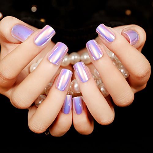 24 Pcs 12 Different Size Symphony Shell Color Blue Metal Shine Bent Lady Artificial False Nail Tips (purple)