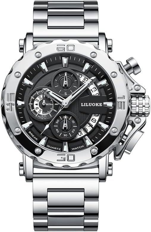 LILUOKE Mens Watches, Wrist Watches Luminous Design, Big Face Fashion Quartz Black Watch 30ATM, Casual Watch for Men Unique Gifts for Men