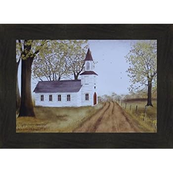 Little Country Church House by Billy Jacobs 16x22 Country Primitive Folk Art Framed Picture (2