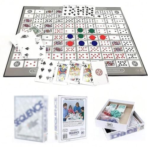 Sequence Juego de Mesa, Sequence Game, Juego de Mesa Estrategia Familiar - Juego de Cartas con Tablero Plegable,104 Cartas + 135 Monedas de Juego, para 2-12 Jugadores (Versión Inglesa) (Blanco)
