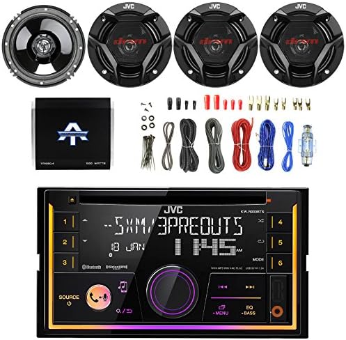 JVC KWR930BTS Double DIN Bluetooth In-Dash Receiver, 4x JVC CS-DR620 300-Watt Peak 6.5" 2-Way Speakers, Enrock 8 Gauge Complete Amplifier Wiring Install Kit, Autotek 1000 Watt 4 Channel Amplifier