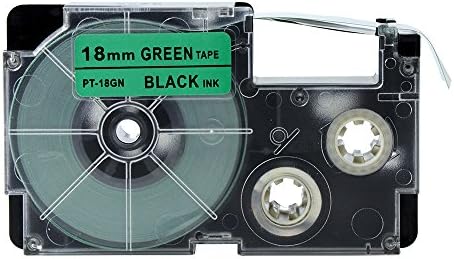 PUTY 2PCS PT-18GN Compatible Label Tape Cassette XR-18GN 18mm 3/4" Black on Green Cartridge tape for Casio EZ label Printer KL-60SR KL-100 KL-750B