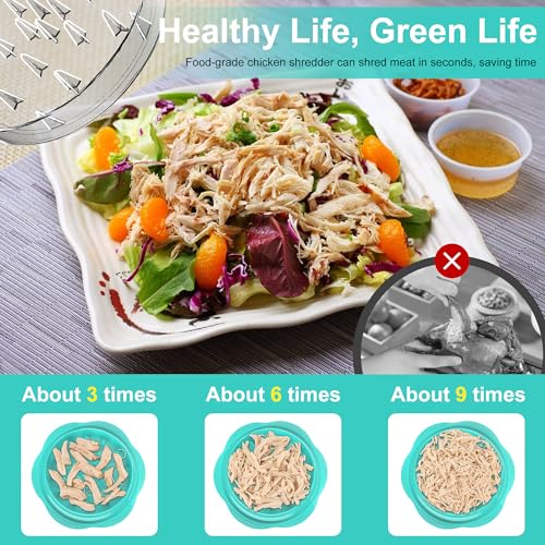 Large Chicken Shredder with Brush and Fork, Visible Shredder with Non-Slip Strip and Ergonomic Handle, BPA Free and Suitable for Chicken, Pork and Beef (Mint Green)