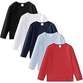 Comche 5 Pack Cotton Long Sleeve Tee Shirts for Boys Kids Toddlers' Basic Crewneck Tops T-Shirts