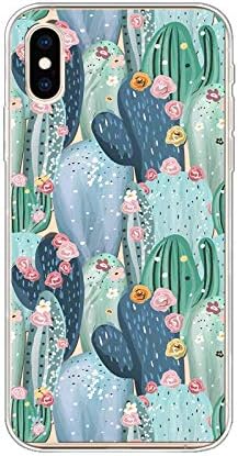 iPhone Xs Max Case, Peachy Life Cute Flower Style Soft TPU Rubber Case, Compatibility for iPhone Xs Max (Painted Cactuses)