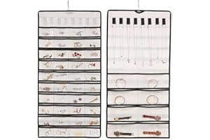 Kamuavni Hanging Jewelry Organizer Jewelry Bags Travelling Accessory Organizer Double Sided with 40 Pockets & 8 Loops For Nec