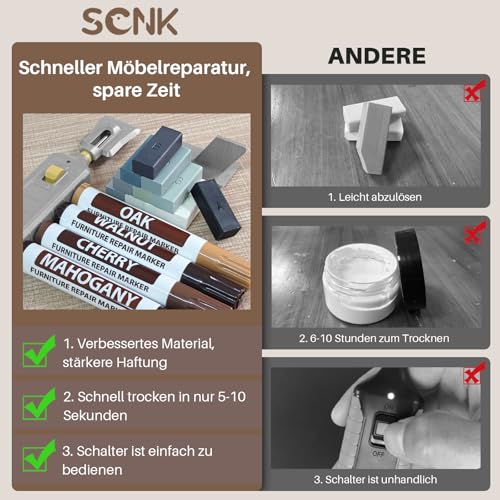 Laminate Vinyl Repair Kit, 11 Colours Hard Wax and 8 Colours Wooden Marker with Melting Tool, Furniture Wood Repair Set for Vinyl Flooring, Linoleum Flooring, Laminate Flooring Stains, Holes, Scratches, Cracks