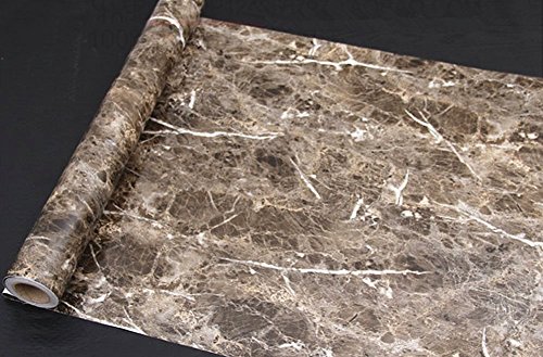 BESTERY Brown Look Marble Self Adhesive Gloss Vinyl Wrap Film Kitchen Contact Paper Peel Stick Wallpaper Decor Shelf Liners 24''x79'' (Brown)
