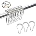 AMS® Shower Curtain Hooks Rings - 100% Stainless Steel - Decorative with Polished Metal Frame,Set of 12 Rings (Chrome)