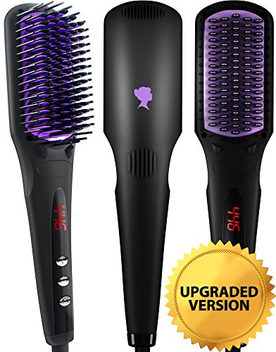 Hair Straightening Brush - Ceramic Heating Hair Straightening Ionic Brush - Frizz-Free (302-466â„‰/150-230â„ƒ) Hair Care for Silky Straight Hair Styling, Anti Scald, LCD Display, Adjustable Temperature