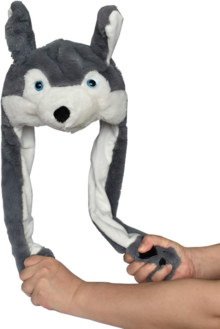 JOYHY Kids Adults Plush Ear Moving Ear Flap Hat With Paw Grey Wolf - Image 4
