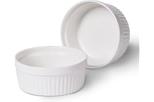 SLJMR 22 oz Ramekins 2 pcs Porcelain Ramekins Dishes for Souffle,Creme Brulee, Pudding, Custard Cups,Bakeware Bowls Set for Baking,Oven Safe, White (6 inch)