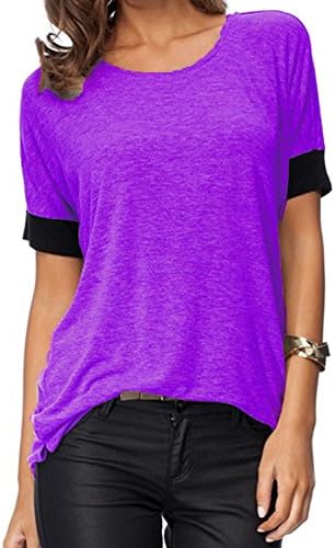 Tirahse Fashionable Women's Casual Round Neck Loose Fit Short Sleeve T-Shirt Blouse Tops Purple L