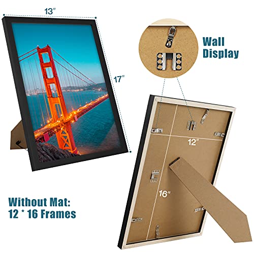Lemecima Photo Frames, 2PCS Large Picture Frames with Mount, 12x16 Inch Multi Photo Frames for Wall Made of Solid pine Wall with High Definition Plexiglass, Black