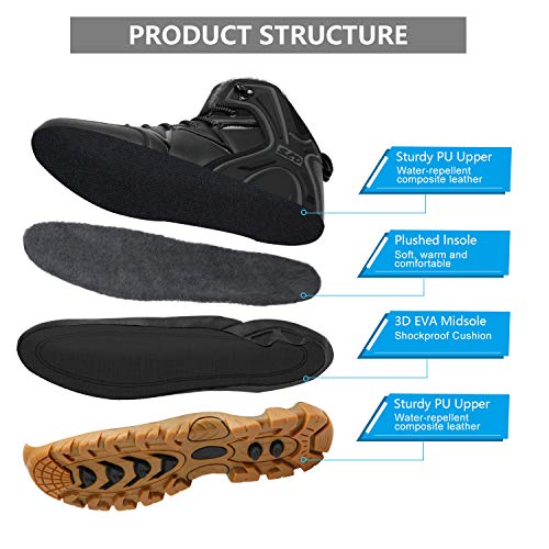 WellUp Men's Snow Boots-Fur-Lined Shoes Non-Slip Outdoor Motorcycle Backpacking Trekking Trails Hiking Sneakers Black 9