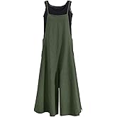YESNO Women Casual Loose Long Bib Pants Wide Leg Jumpsuits Baggy Cotton Rompers Overalls with Pockets PZZTYP2
