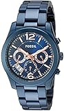 Fossil Women's Perfect Boyfriend Quartz Stainless Steel Chronograph Watch, Color: Blue (Model: ES4093)