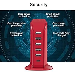 USB Phone Charger 6 Ports 40W Upoy, Type C Wall