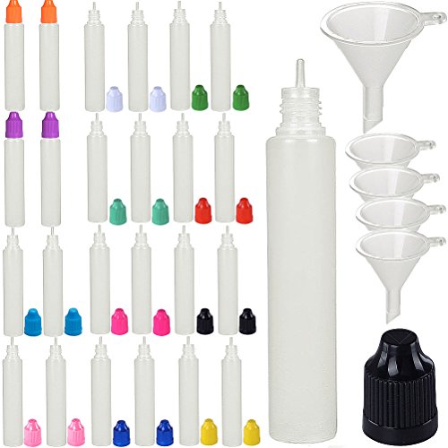 30mL Unicorn Pen LDPE Plastic Bottle - Long thick Tip 25 Pack - CRC Child Resistant Cap - BPA Free Squeezable PE Bottles (25, Multicolor) (Colored cap, 30ml x 25pcs)