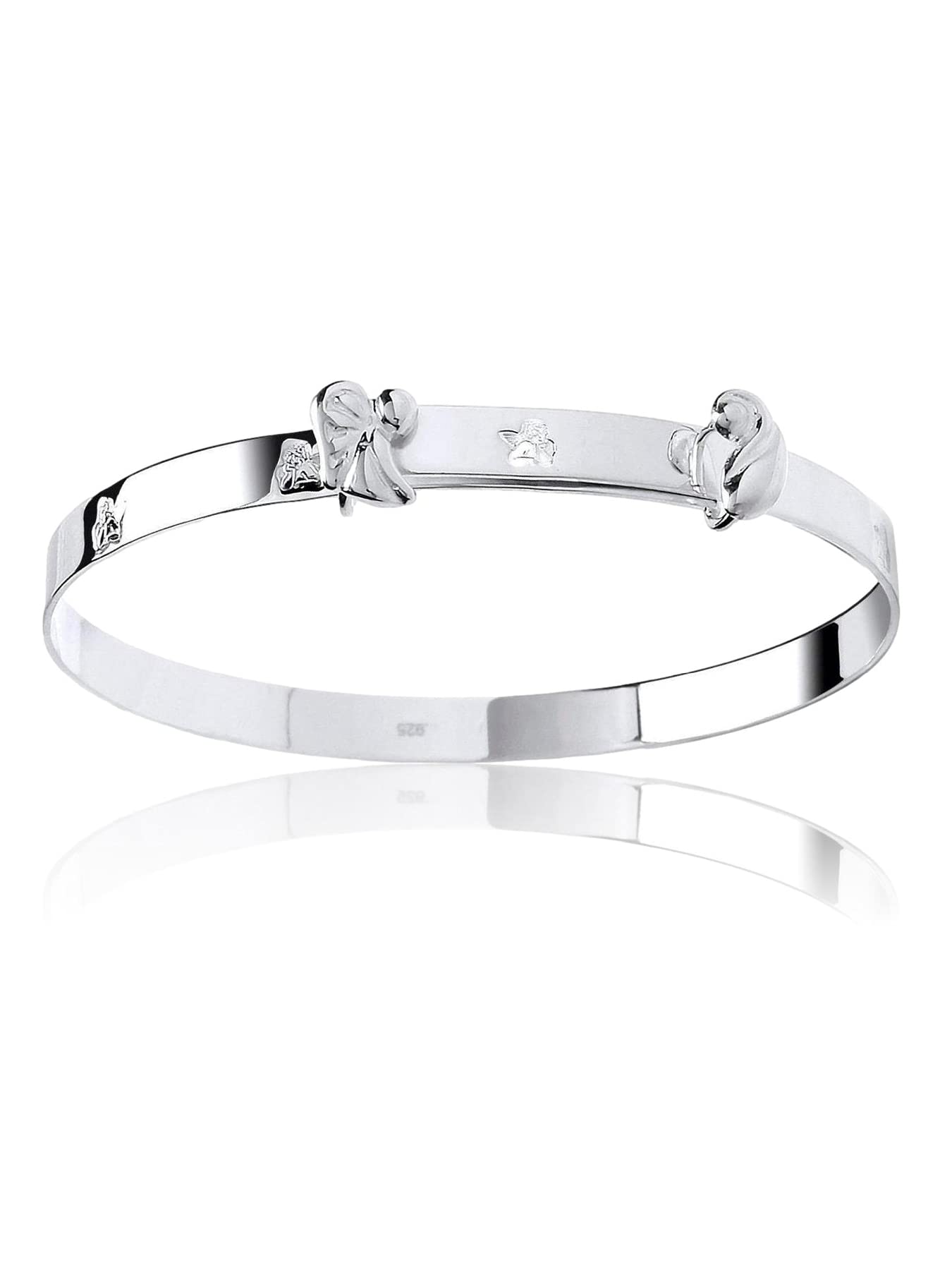 'ALWAYS WATCHING OVER YOU' 4MM Wide Guardian Angel Expanding / Expandable / Adjustable Bangle Bracelet for Baby/Child/Children/Girl - 925 Sterling Silver - Size: BABY (Medium)