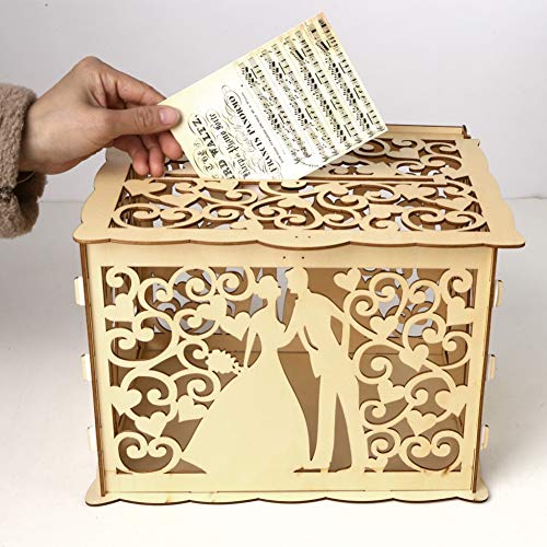 Patgoal Hollow Design DIY Wedding Card Box with Lock and Card Sign Gift Card Holder for Reception Baby Shower Wedding Anniversary Party Decorations