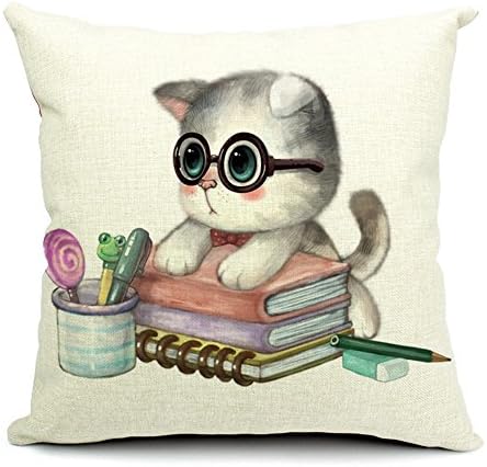 Pillowcase Cute Animal meow Cat reading book Pillow cotton linen Pillow home decoration car cushion cover comfortable Cushion 4545cm